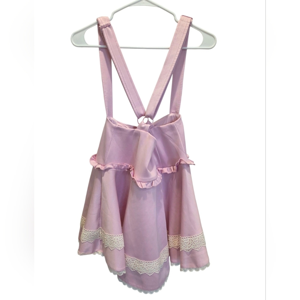 Sweet Society Pink Suspender‎ Skirt Lace Trim Ruffle Cosplay Kawaii Small Lolita